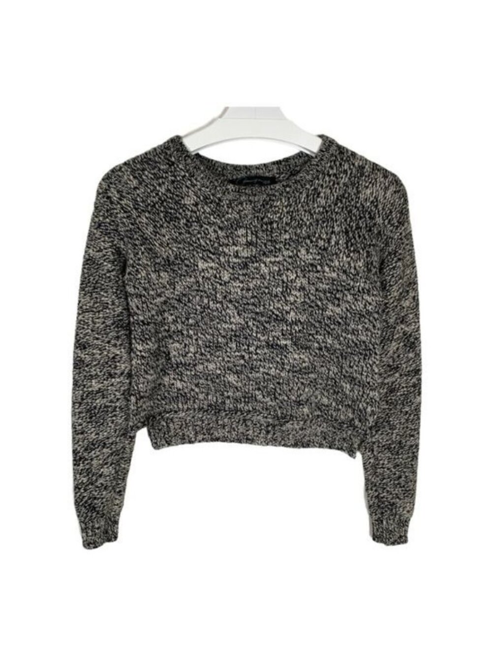 Patterson J Kincaid Women's Cropped Sweater XS Black Gray Marled Knit Top